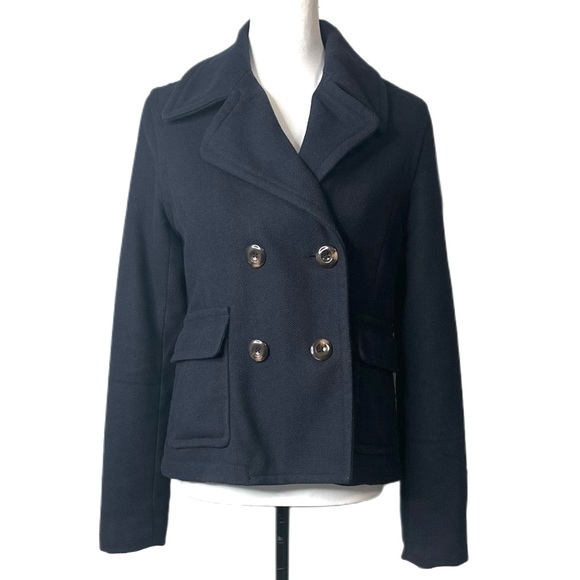 American Eagle Outfitters Women’s Wool Navy Blue Pea Coat Black Sz S - Picture 1 of 6